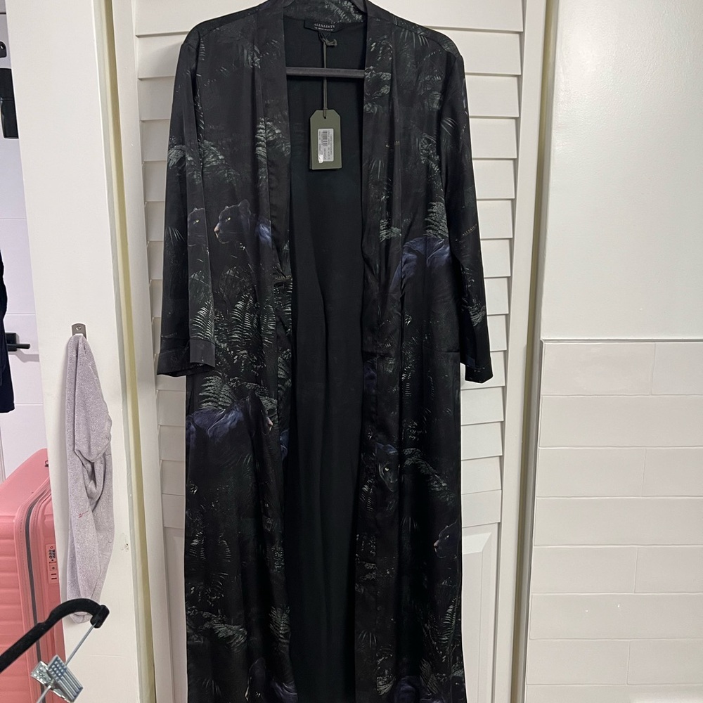 Black Floral Long Kimono